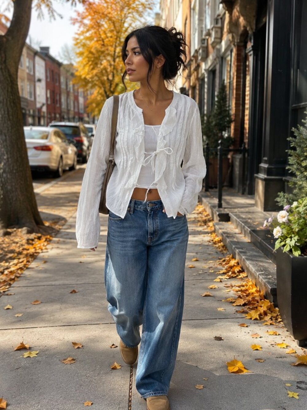 Lucky Brand White Cotton Ruffle Tie Front Blouse Women’s S Pintuck Boho Top Boho